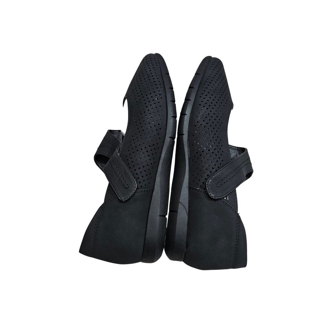 Comfortview Ezra Mary Jane Women 9.5WW Black Perforated Strap Comfort Flats - Picture 3 of 11